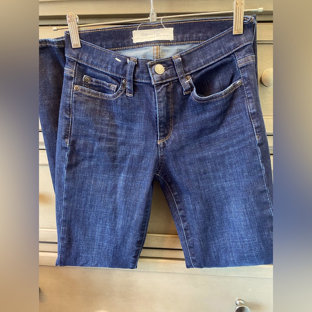 GAP True Skinny Sky High Jeans Womens 25 Regular Blue Dark Wash Stretch